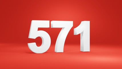 Number 571 in white on red background, isolated number 3d render