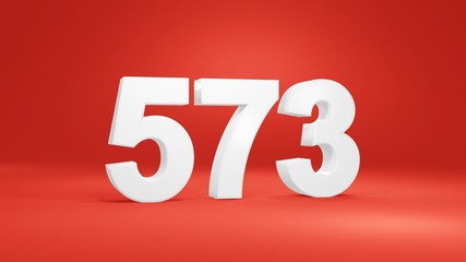 Number 573 in white on red background, isolated number 3d render
