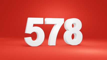 Number 578 in white on red background, isolated number 3d render