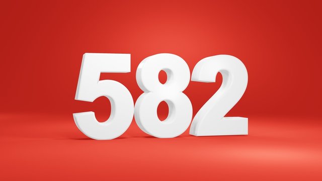 Number 582 in white on red background, isolated number 3d render