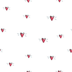 Vector red mini small hearts insulated on white background. Seamless pattern for textile design. Animation illustrations