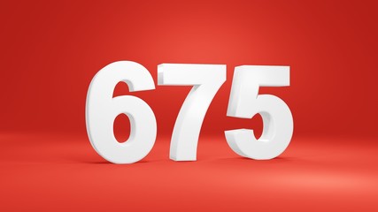 Number 675 in white on red background, isolated number 3d render