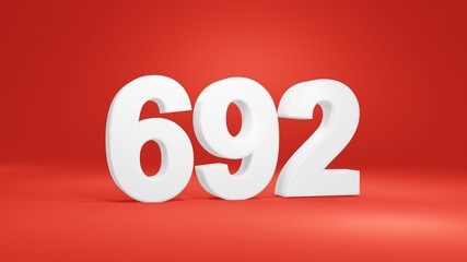 Number 692 in white on red background, isolated number 3d render