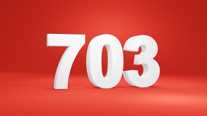 Number 703 in white on red background, isolated number 3d render