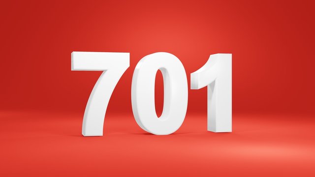 Number 701 in white on red background, isolated number 3d render