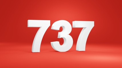 Number 737 in white on red background, isolated number 3d render