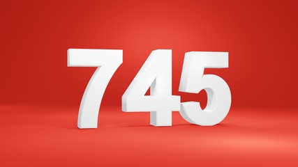 Number 745 in white on red background, isolated number 3d render