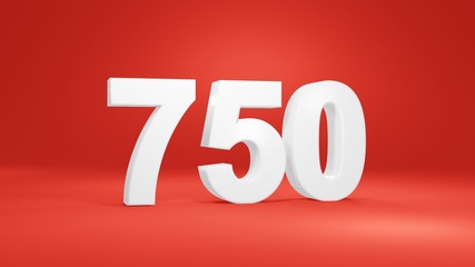 Number 750 in white on red background, isolated number 3d render