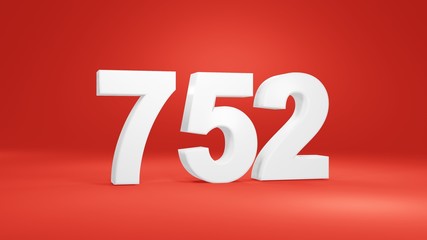 Number 752 in white on red background, isolated number 3d render