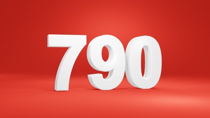 Number 790 in white on red background, isolated number 3d render