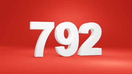 Number 792 in white on red background, isolated number 3d render