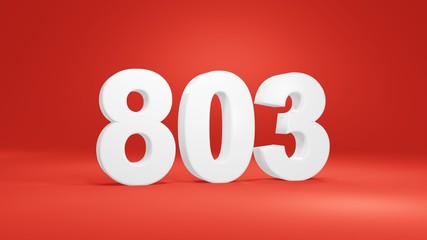 Number 803 in white on red background, isolated number 3d render