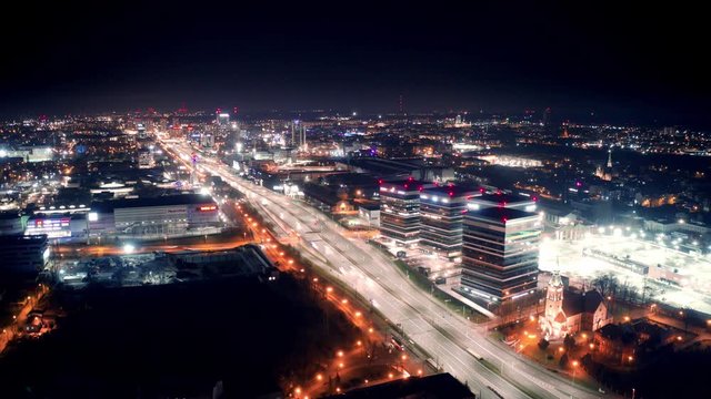 Night city with a drone