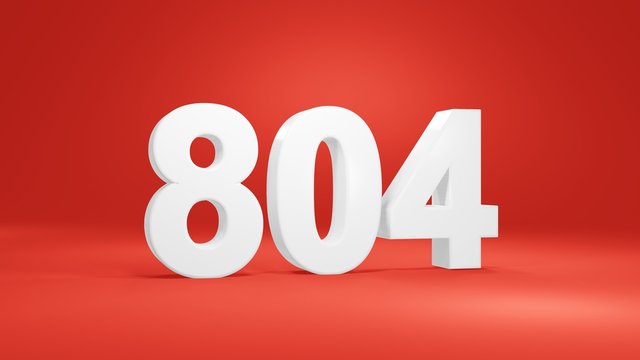 Number 804 in white on red background, isolated number 3d render