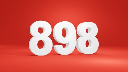 Number 898 in white on red background, isolated number 3d render