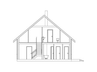Best interesting architectural background. Cross-section suburban house. Vector blueprint.