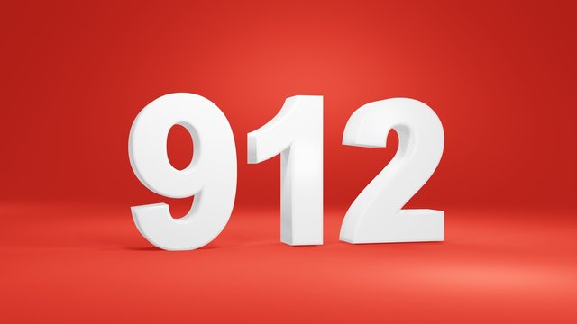 Number 912 in white on red background, isolated number 3d render