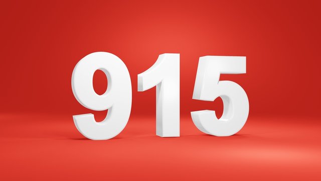 Number 915 in white on red background, isolated number 3d render