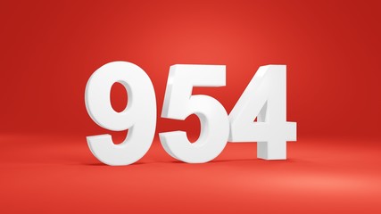 Number 954 in white on red background, isolated number 3d render