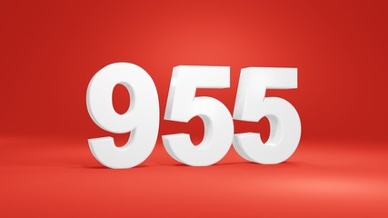 Number 955 in white on red background, isolated number 3d render
