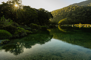 Fototapeta premium sunset at lake mackenzie in the forest