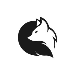 modern elegant fox head with tail vector illustration design