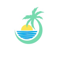 palm tree,ocean, sun for tourism vector illustration design