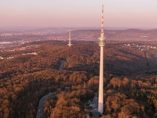 Obraz premium Aerial shot of the TV Tower in Stuttgart, Germany