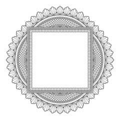 Decorative monochrome pattern in ethnic oriental style for greeting card, invitation, announcement or coloring book page