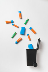 Spent finger-type batteries. Proper disposal of batteries and accumulators. Vertical frame. Flat lay