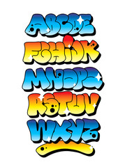 Multicolored graffiti alphabet. Vector font