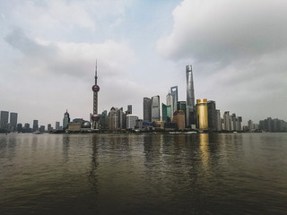 Fototapeta na wymiar A dark view from the bund to the skyline of Shanghai