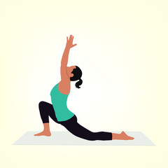 A woman workout yoga, female fitness instructor demonstrates a yoga position, vector image.