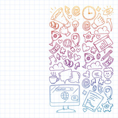 Digital marketing, social media, communications, management. Background for banners.