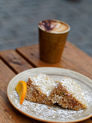 Coffee and cardamon cake with slice of orange