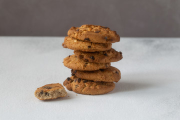 Gluten free,homemade Oat cookies with pieces of chocolate.Close up.