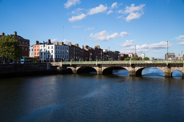 Obraz premium A view along the quays in Dublin City, Ireland
