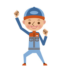 ガッツポーズで喜ぶ自動車整備士