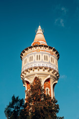 Fototapeta na wymiar Barcelona, Spain - February 6, 2020. The water tower. Barceloneta