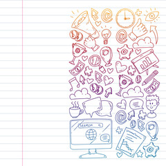 Digital marketing, social media, communications, management. Background for banners.