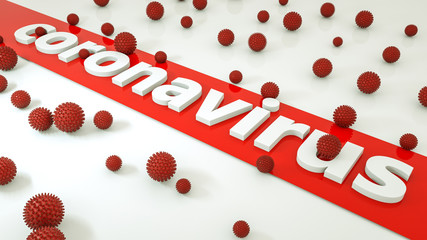 word coronavirus and three-dimensional model of the virus on a white background. 3d render. illustration