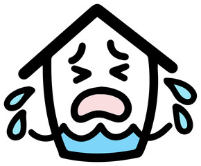 泣き顔の家のアイコン(浸水)