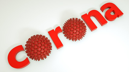 word coronavirus and three-dimensional model of the virus on a white background. 3d render. illustration