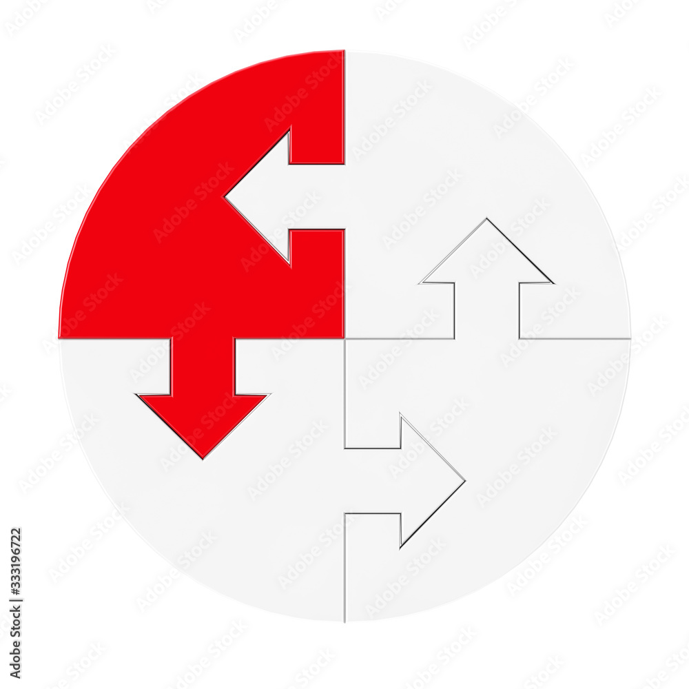 Aufkleber leadership concept. white puzzle pieces with arrows and one red. 3d rendering