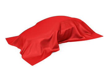 Fototapeta premium Surprise, Award or Prize Concept. Hidden Sedan Car Covered with White Silk Cloth. 3d Rendering