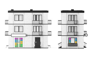 Store in City, Town White Brick House Building. 3d Rendering