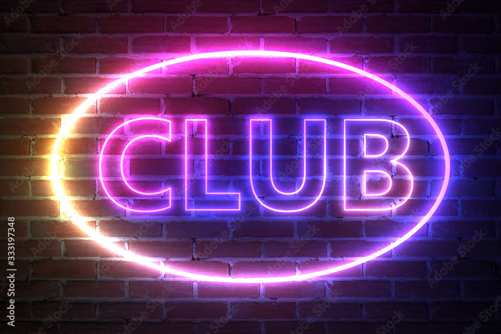Poster Ellipse Neon Light Frame with Club Sign. 3d Rendering