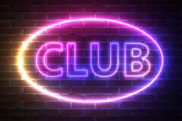 Ellipse Neon Light Frame with Club Sign. 3d Rendering