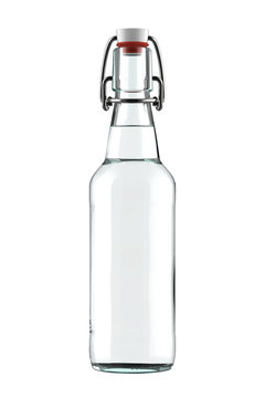 16 oz White Clear Glass Beer Bottle with Flip or Swing Top Stopper. 3D Render Isolated on White Background.