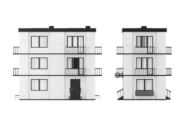 Real Estate Concept. City, Town White Brick House Building. 3d Rendering